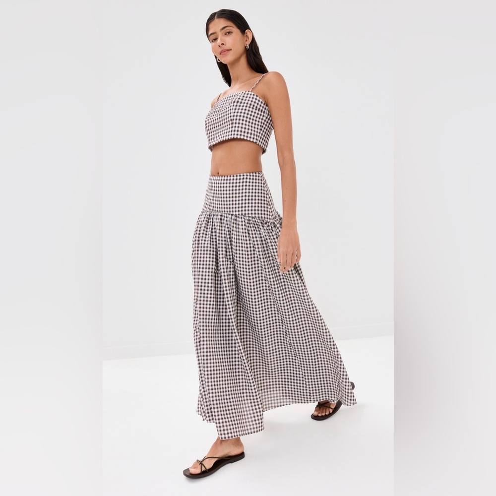 STAUD Procida Skirt set (top - 8) (skirt - medium) in Dark Chocolate Gingham